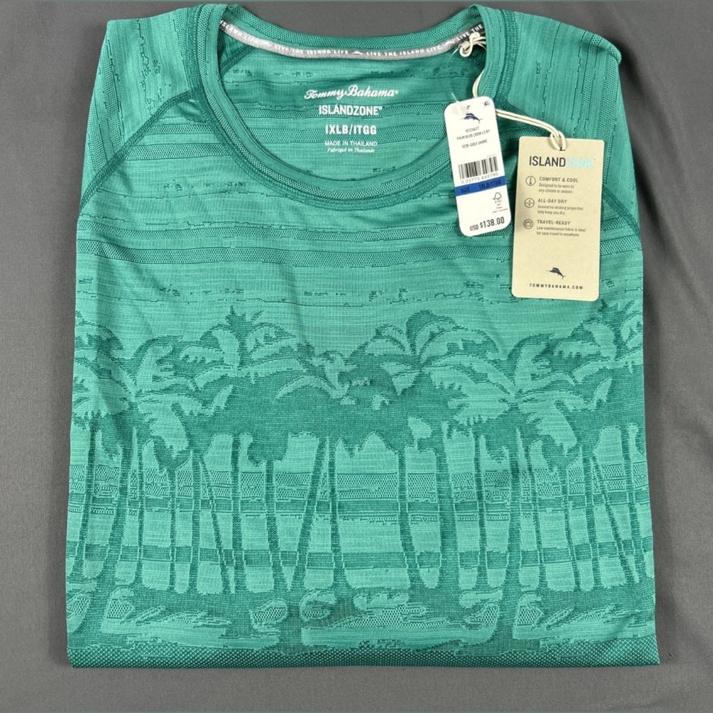 Tommy Bahama Tee T-Shirt LS Island Zone Tropic Print 1XLB Green Polyester